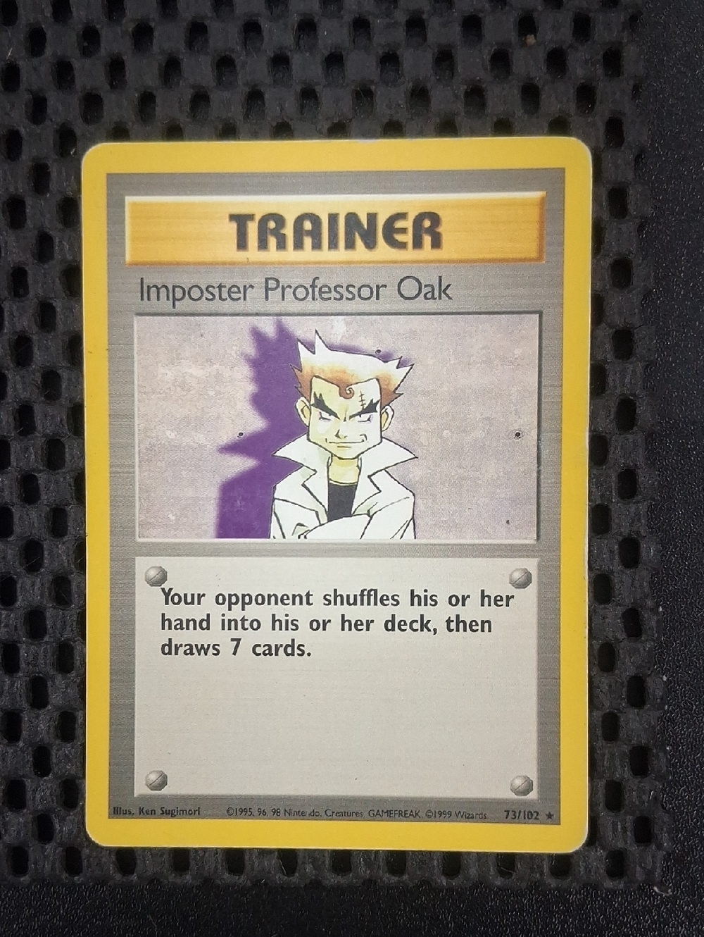 Pokemon Trainer Imposter Professor Oak Yellow and Purple Card